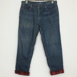 Eddie Bauer Womens 12 Boyfriend Relaxed Flannel Lined Mid Rise Denim Blue Jeans